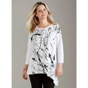 Jess & James Scrolls Asymmetrical Black Scribble Tunic Shirt , Womens Sz L